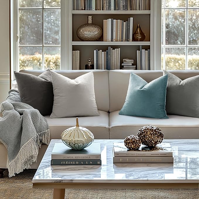 MIULEE Pack of 2 Velvet Pillow Covers Decorative Square Pillowcase Soft Solid Cushion Case for Sofa Bedroom Car 12 x 12 Inch Dark Grey