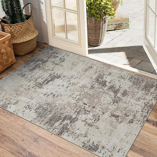 Modern Abstract 2x3 Area Rug Non Slip Non Shedding Low Pile Stain Resistant Rug for Entryway Kitchen Bedroom,Brown Grey