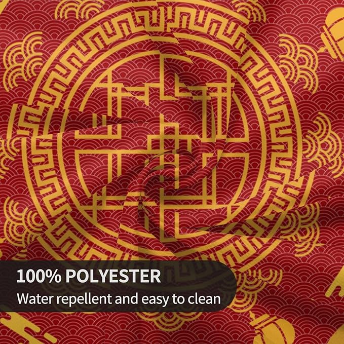 Chinese Tablecloth Round, Red Golden Traditional Zodiac Dragon Vintage Asian Style Oriental Water Resisitant Table Cover for Dining Kitchen Living Room Home Party Holiday Decor 70 inch Round