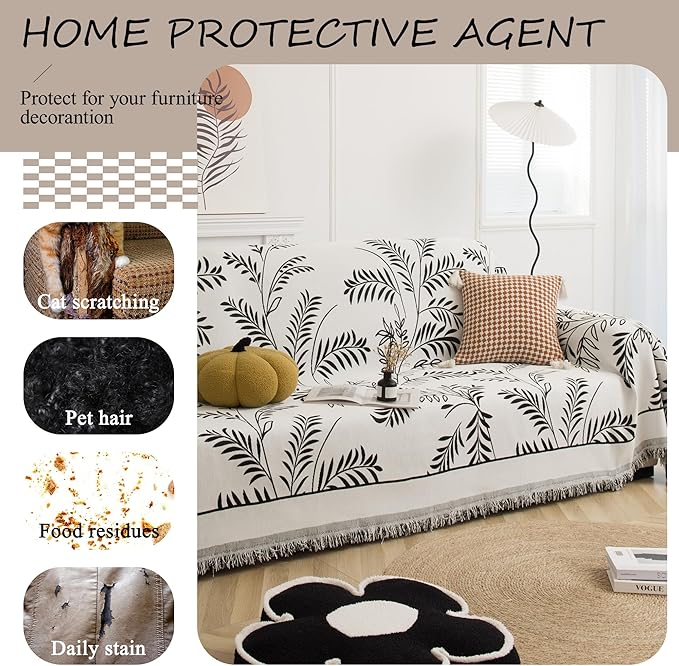 ALIECOM Boho Couch Covers for Sectional Sofa 2 Piece Thick Chenille L Shape Sofa Cover Washable Reversible Couch Cover Blanket Chaise Slipcover Pet Dog Furniture Protector (X-Large, Fashion Black)