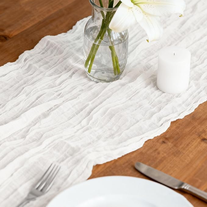 20 Pack White Cheesecloth Table Runners 35 x 71 Inch – Rustic Boho Gauze Table Runner for Wedding Arch, Party Decoration, Bridal Shower, Reception, Farmhouse Dining Decor