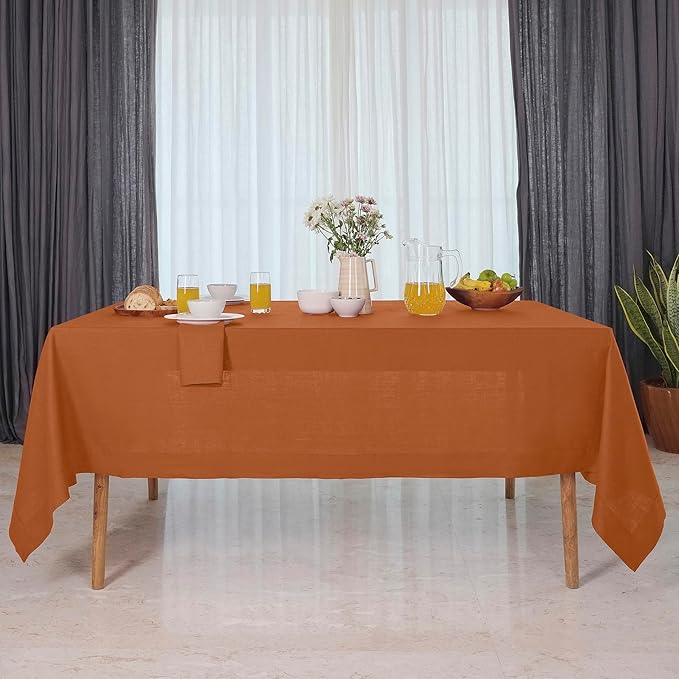 D'Moksha Homes Rust Linen Tablecloth 60 x 90 Inch - 100% Pure Linen Tablecloth for Rectangle Tables - Machine Washable Table Cloth for Fall, Thanksgiving, Holiday