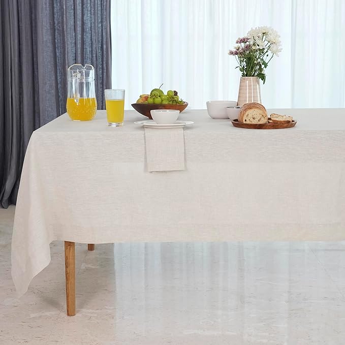 D'Moksha Homes Linen Tablecloth for Rectangle Tables 60 x 132 Inch - 100% Pure Linen Light Natural Table Cloth - Machine Washable Cloth Tablecloth for Fall, Thanksgiving, Christmas, Holiday