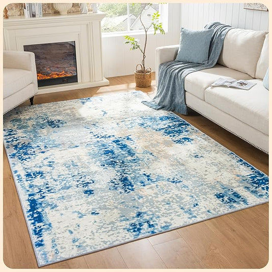 Istana 6x9 Area Rug - Blue/Ivory Rugs for Living Room 6x9 - Foldable Boho Rugs for Bedroom - Stain Resistant Washable Rug - Eco-Friendly Area Rugs - Easy to Clean Living Room Rug