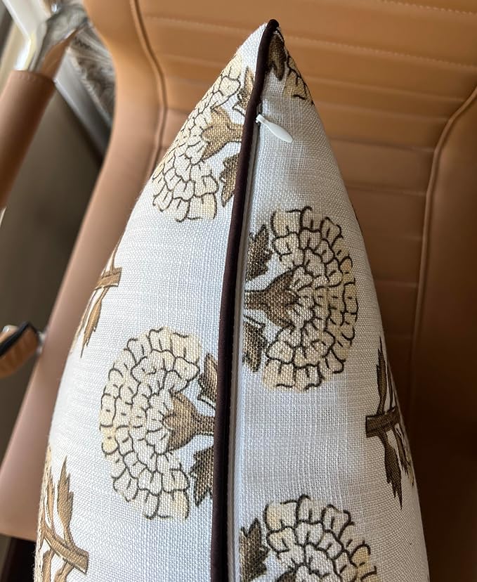 Babur Floral Printed Decorative Square Accent Throw Pillow Cover - Decor for Living Room, Sofa, Chair, Patio, Car, Balcony, Bench, Porch, Nursery, Office, Bedroom - 18x18 Inches, Brown