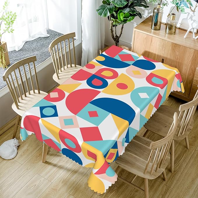70x140inches Mid Century Table Cloth Nordic Modern Geometric Abstract Splicing Fabric Tablecloth Waterproof and Stain Resistant Table Cover for Kitchen Dining Room Indoor Outdoor Home Decor