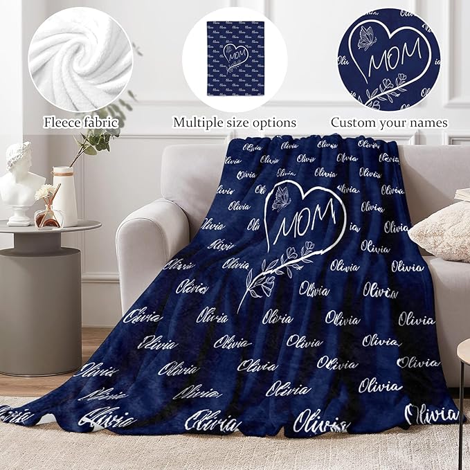 Ships Next Day, Personalized Christmas Birthday Blanket Gifts for Women, Custom Blanket with Name and Birth Month Flowers, Personalized Blankets for Adults, Throw Blanket for Mom, Grandma