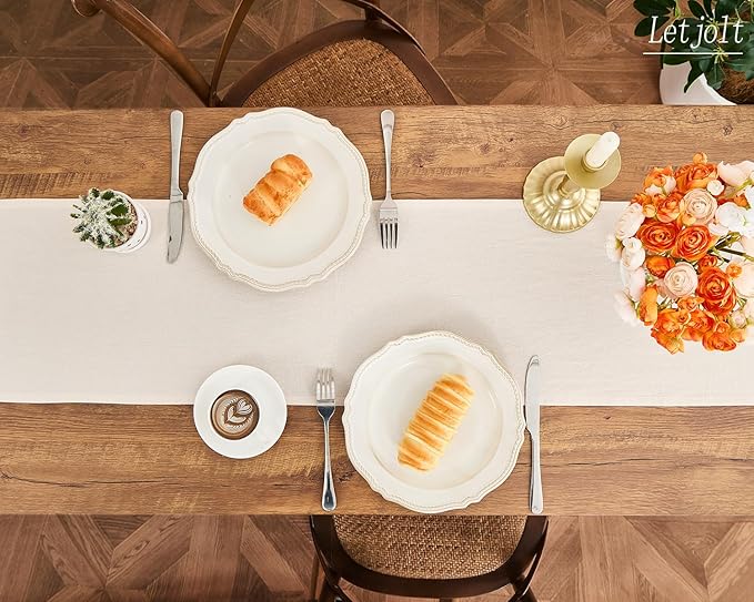 Letjolt Beige Table Runner 72 Inches Long Rustic Table Runner Cotton Runner Plain Table Decor