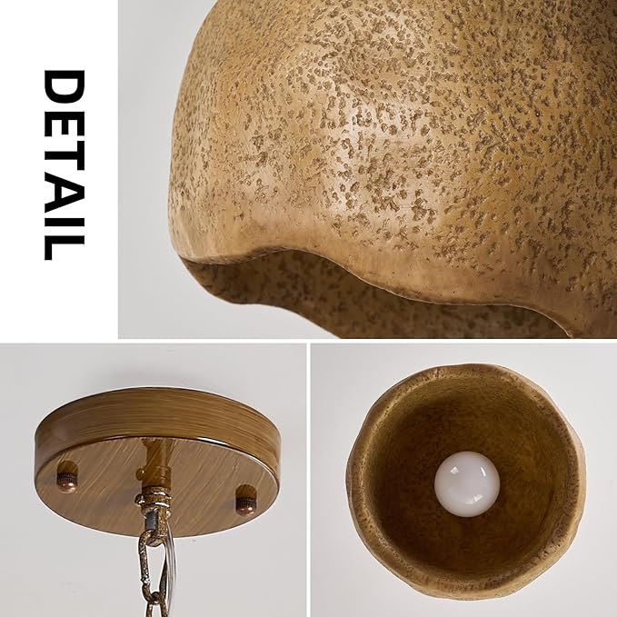Farmhouse Pendant Light for Kitchen Island, 11" Rustic Brown Hanging Ceiling Light Fixture for Dining Room, Kitchen, Living Room, Hallway, Resin Dome Shade, E26 Base