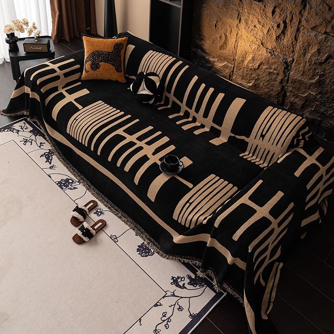 VClife Modern Couch Cover Washable Soft Couch Covers for 3 Cushion Couch Sofa, 1 PC Thick Soft Khaki Black Jacquard Sofa Cover for Sectional Couch (71"x134")