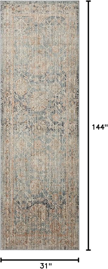 Loloi Jean Stoffer Katherine Collection KES-02 Ocean/Coral 2'-7'' x 12'-0'', .25" Pile Height, Runner Rug