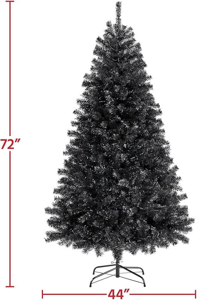 Yaheetech 6ft Pre-lit Halloween Black Spruce Artificial Hinged Christmas Pine Tree Prelighted Xmas Tree for Home Party Holiday Decoration with 300 Clear Warm White Lights and 818 Branch Tips, Black