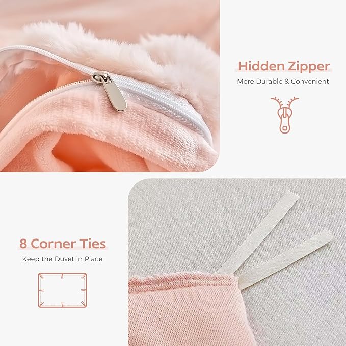 Tokokimo Pink Fluffy Duvet Cover King Size, Ultra Soft & Warm Faux Fur Duvet Cover Set, 3 Pcs Flannel Fuzzy Comforter Cover Pink Bedding Set (1 Duvet Cover & 2 Pillowcases)