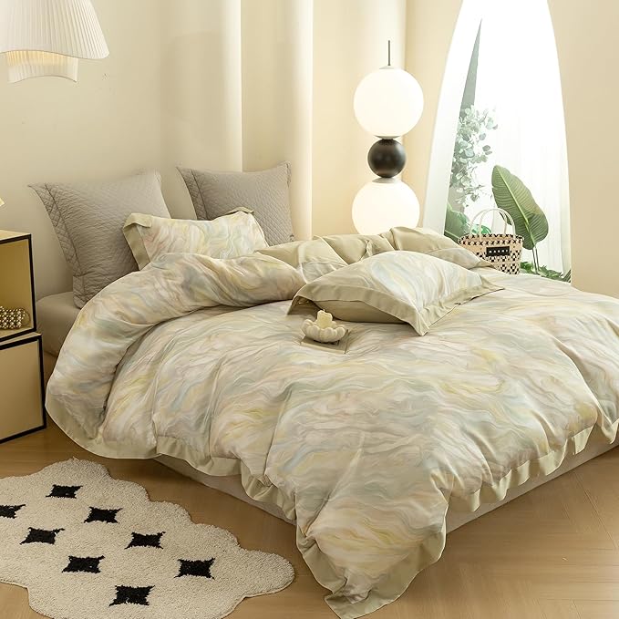 ECOCOTT Bedding 3-Piece Duvet Cover Set King Size – Silky Soft 100% Lyocell, Cooling & Breathable for Hot Sleepers, Ultra-Soft with Elegant Marble Pattern, Moisture-Wicking