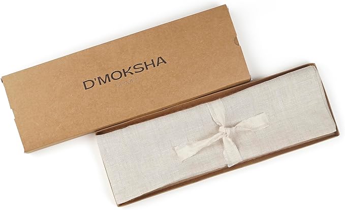 D'Moksha Homes Linen Light Natural Table Runner 132 Inches Long - 100% Pure Linen Extra Long Table Runner 14 x 132 Inch for Winter, Christmas, Holiday - Machine Washable