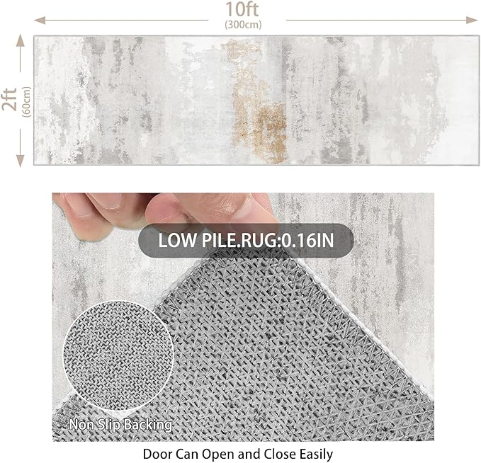 Enkor Runner Rugs for Hallway, 2x10 Washable Soft Non Slip Abstract Rugs for Kitchen, Modern Mat for Entryway Living Room Bedroom Brown & Grey