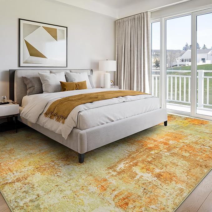 Washable Area Rug for Living Room 6x9 - Neutral Modern Abstract Rugs, Soft Non Slip Carpet with for Bedroom, Under Dining Room Table, Home, Office, Dorm - Yellow Brick
