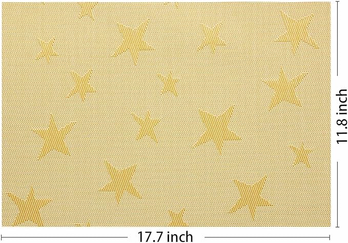 AHHFSMEI Placemats for Dining Table Set of 6 Woven Vinyl Plastic Place Mats Non-Slip Heat Insulation Stain Resistant Table Mats Washable Easy Clean Placemats (Gold Star)