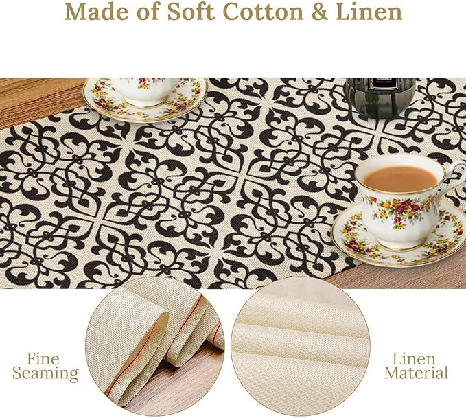 Moroccan Table Runner Damask Patterned Geometric Table Runner for Kitchen Dining Party Decor 13x108in