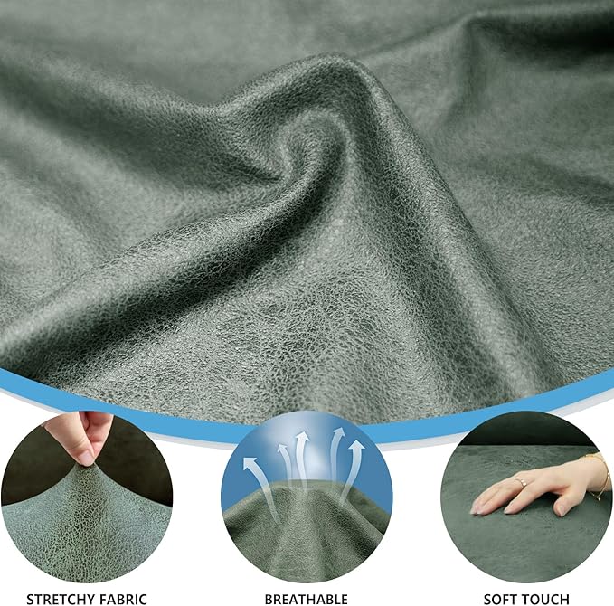 Couch Cover Leather Look 3 Seater Couch Sofa Cover 1-Piece Sofa Slipcover Stretch Furniture Protector with Elastic Bottom & Pockets(Sofa, Army Green)