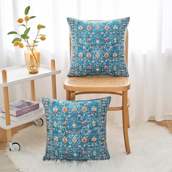 Boho Throw Pillow Covers 20x20 inch Set of 2,Boho Vintage Carpet Pattern Antique Ethnic Decor Double Sided Pattern Cushion Cover Soft Pillow Case Living Sofa Room Bed Square Pillow Cover