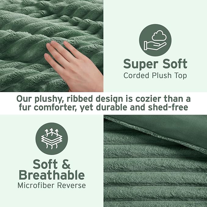 Intelligent Design Twin Comforter Set, Cozy Plush Bedding, Microfiber Reverse, 2 Piece, Lightweight, Super Soft Ribbed Velvet Comforter 1 Sham, All Season Fluffy Bed Set, Avril, Twin/Twin XL Green