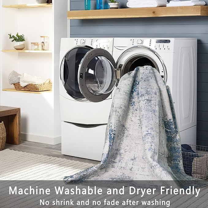 vivorug Runner Rug 2'x7' Machine Washable Non-Slip Runners for Hallways Kitchen Entryway Laundry Room Modern Abstract Carpet Hallway Runner Grey/Navy