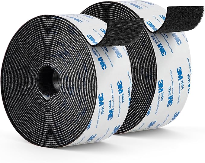 3M Hook and Loop Tape 2" x 22ft, Self Adhesive Strips with Strong 9448A Backing, Interlocking Nylon Fabric Fastener for Heavy Duty Applications, Carpets, Cushions, Garage, Outdoor Black