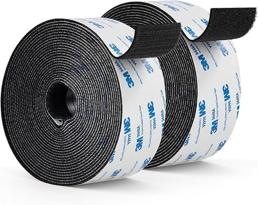 3M Hook and Loop Tape 2" x 22ft, Self Adhesive Strips with Strong 9448A Backing, Interlocking Nylon Fabric Fastener for Heavy Duty Applications, Carpets, Cushions, Garage, Outdoor Black