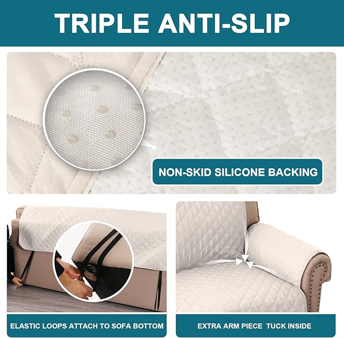 Turquoize 100% Waterproof Sofa Covers Chair Cover Slipcover Couch Protector Triple Non-Slip Sofa Slipcover for 1 Cushion Furniture Protector for Pets, Kids,Dog (Chair 23", Ivory)