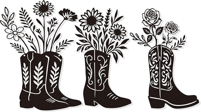 Zckjnoi Cowboy Boot Metal Wall Sculpture Set of 3 – Country Farmhouse Wall Hanging Art, Rustic Vintage Style Metal Signs for Living Room, Bedroom, Bathroom, or Modern Home Wall Decoration