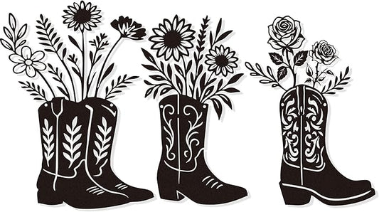 Zckjnoi Cowboy Boot Metal Wall Sculpture Set of 3 – Country Farmhouse Wall Hanging Art, Rustic Vintage Style Metal Signs for Living Room, Bedroom, Bathroom, or Modern Home Wall Decoration