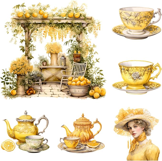 XERE 84 Pcs Yellow Victorian Era Scrapbook Stickers Set, Aesthetic Sticker for Scrapbooking and Journaling, Junk Journal Supplies, Bullet Journals Materials, Planner Arts Craft Collage Supplies