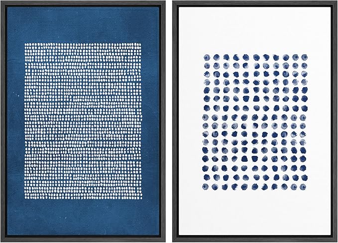 SIGNWIN Framed Canvas Print Wall Art Set Navy Blue White Geometric Dot Collage Abstract Shape Illustration Modern Art Decorative Nordic Multicolor for Living Room, Bedroom, Office - 16"x24"x2 Black