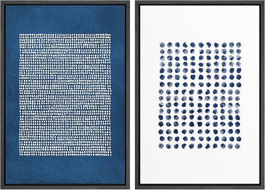 SIGNWIN Framed Canvas Print Wall Art Set Navy Blue White Geometric Dot Collage Abstract Shape Illustration Modern Art Decorative Nordic Multicolor for Living Room, Bedroom, Office - 16"x24"x2 Black