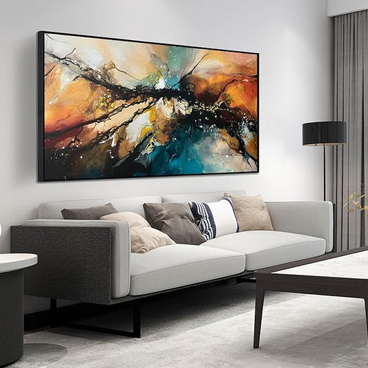 Abstract Hand Painted Wall Art for Living Room - Modern Office Wall Art Ideas Paintings - Large Picture Frames for Wall Size 29" x 59"