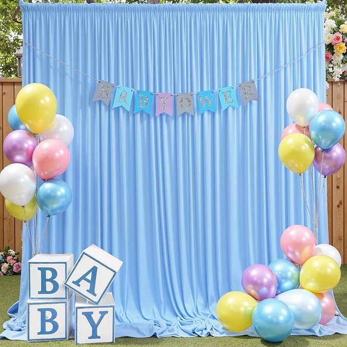 10ft x 10ft Wrinkle Free Baby Blue Backdrop Curtain for Parties, Polyester Blue Photo Backdrop Drapes 2 Panels 5x10ft for Wedding Party Photography Background Baby Shower Birthday Decor