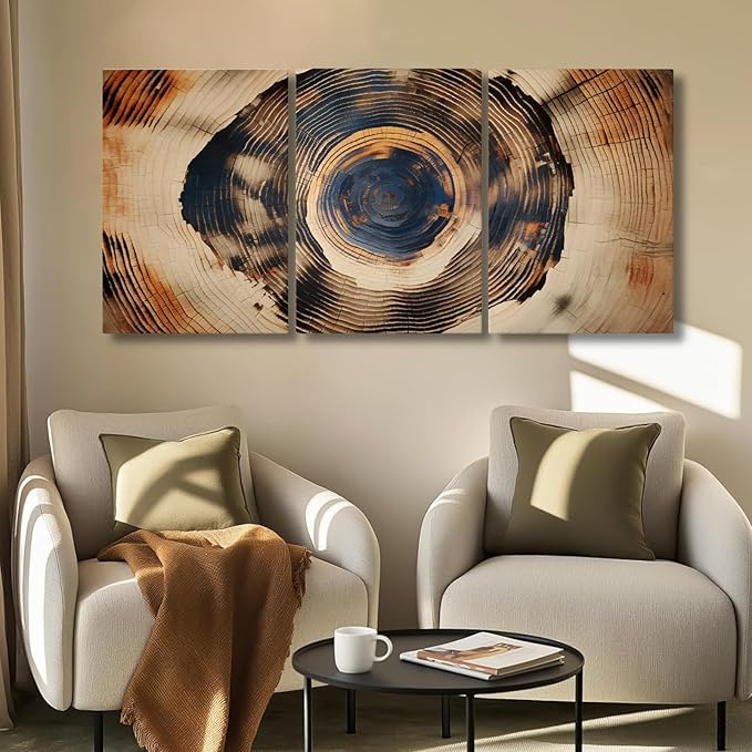 Oxzcimty Tree Ring Canvas Wall Art,Vintage Tree Ring Art,Modern Nature Wall Decor for Living Room,Bedroom,Office (12" x 18" x 3 pcs)