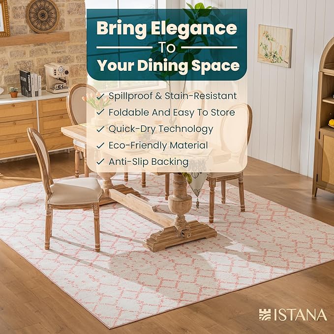 Istana 8x10 Area Rug - Pink 8x10 Rugs for Living Room - Foldable Rugs for Bedroom - Stain Resistant Washable Rug - Eco-Friendly Area Rugs - Easy to Clean Living Room Rug
