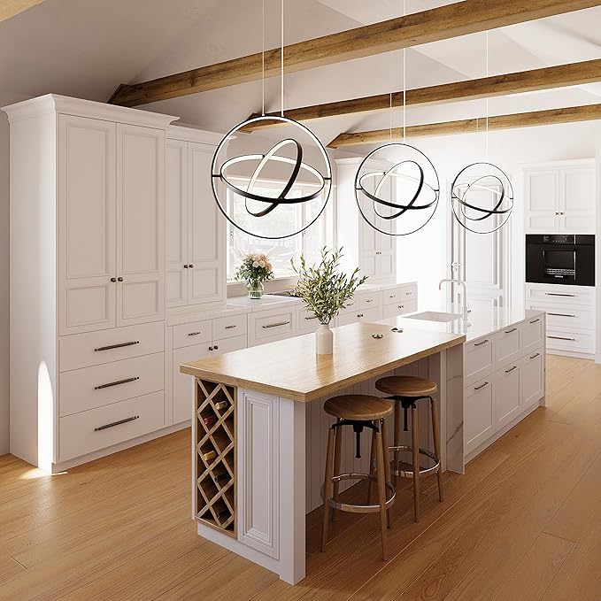 Modern LED Chandelier 3 Rings Black Circle Hanging Pendant Lighting Dimmable Round Ring Kitchen Island Chandelier Creative DIY for Dining Living Room Bedroom Height Adjustable