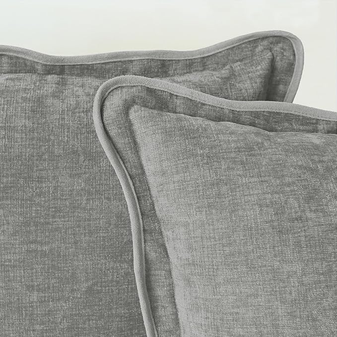 CaliTime Throw Pillow Covers Decorative 18 X 18 Inches Pack of 2 Cozy Chenille Scalloped Wavy Edge Cushion Cases for Couch Sofa Bed Living Room Farmhouse Medium Grey