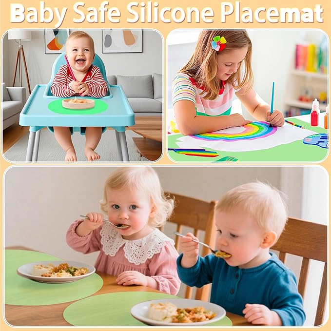 Oval Silicone Placemat Set of 4,Heat Resistant Placemats, Silicone Table Mats,Non-Slip Dining Mat for Home,Waterproof Easy Clean Kids Placemats,17"x12" LSR Translucent (4Pcs, Green)
