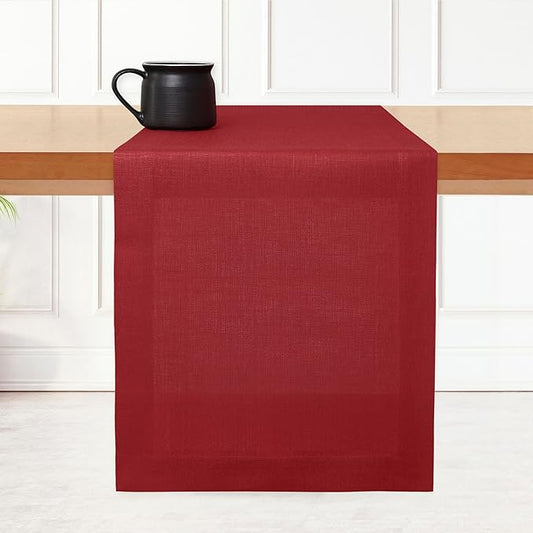 D'Moksha Homes Linen Red Table Runner 60 Inches - 100% Pure Linen Table Runner 14 x 60 Inch for Coffee Tables, Dresser, Fall, Thanksgiving, Christmas, Holiday - Machine Washable