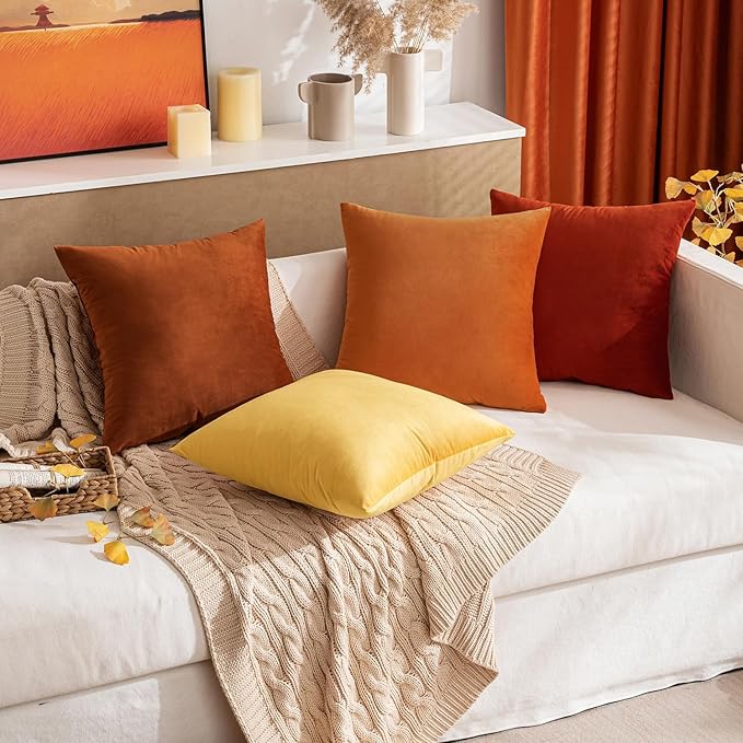 MIULEE Pack of 2 Velvet Soft Solid Fall Decorative Square Lumbar Throw Pillow Covers Autumn Cushion Cases for Sofa Bedroom Car Decor 12x20 Inch Orange
