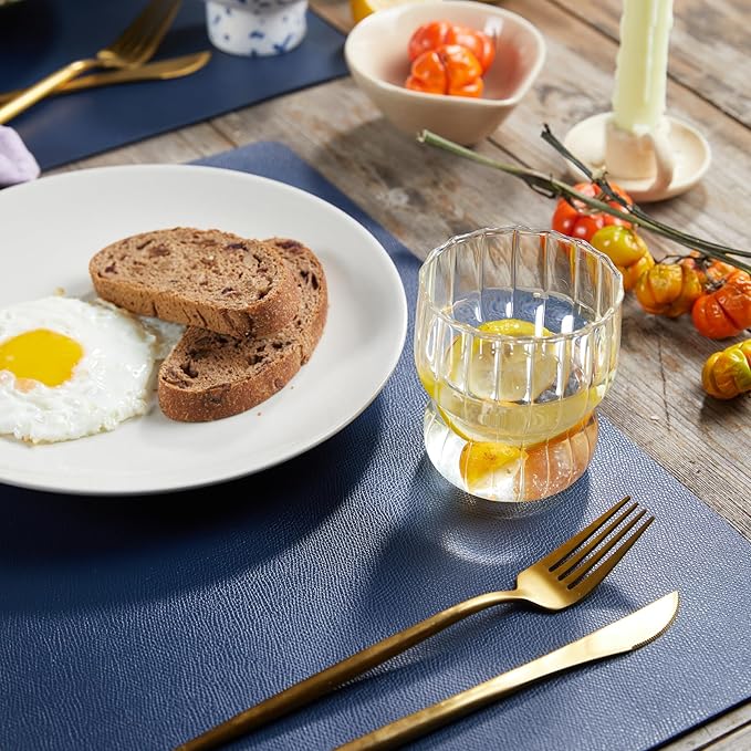 DOLOPL Placemats Set of 6, Faux Leather Heat Resistant Placemats - Waterproof - Anti Slip Table Place Mats, Washable Wipeable Outdoor Placemats for Kitchen Dining Room Table Decorations, Navy Blue
