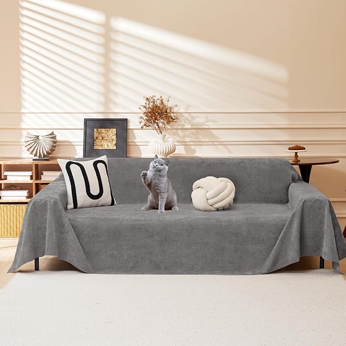 Couch Cover Sofa Covers for 3 Cushion Couch Water Resistant Sectional Couch Covers, Couch Cover for Dogs Washable, Soft Non-Slip Sofa Slipcover Sofa Protector Futon Cover, 71''x134'', Grey