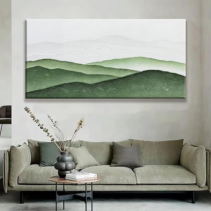 TAIJXAGSG Large Abstract Wall Art For Living Room Canvas Art Wall Decor Bedroom Office Decor Green White Wall Art Painting Abstract Art Prints Home Artwork 29×58 In