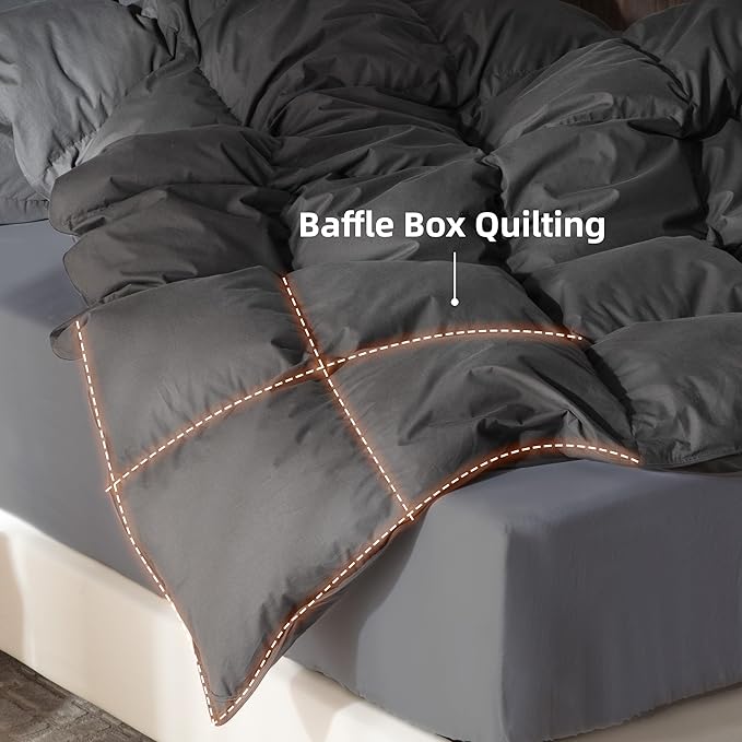 Goose Feather Down Comforter King Size,100% Organic Cotton Duvet Insert,All-Season Luxury Duvet Insert with Baffle Box Design, 750+Fill Power Hotel Collection Bedding Comforter