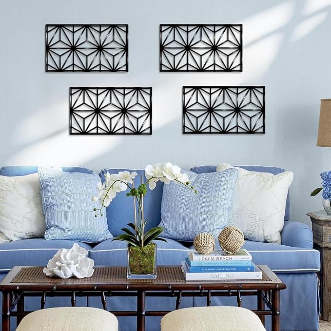 DUOOLN 2 Pcs Abstract Metal Wall Art, Minimalist Single Line Art Iron Hanging Picture, Modern Geometrical Metal Wall Sculptures Sign, For Living Room Bedroom Bathroom Study Room Home Decor- Black