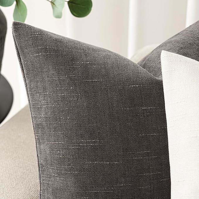 Foindtower Pack of 2 Soft Textured Throw Decorative Pillow Covers Square Accent Solid Cushion Cover Cozy Farmhouse Pillow Case with Zipper for Couch Sofa Bedroom Living Room 24x24 Inch, Charcoal